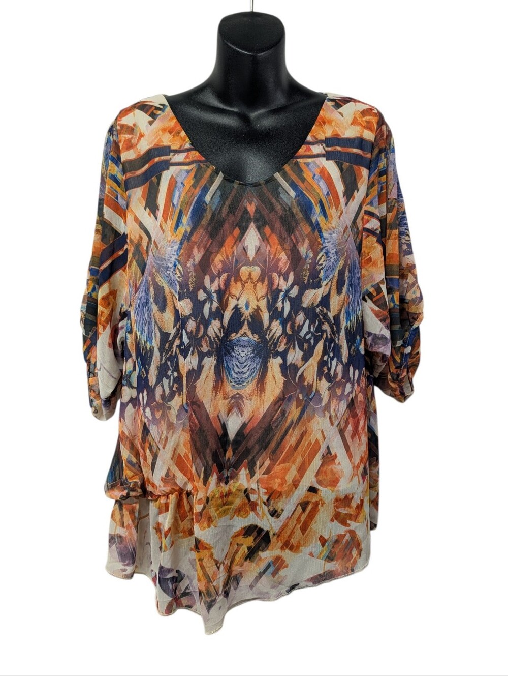 Live and Let Live Womens Multicolor Abstract Sheer Chiffon Tunic Blouse M